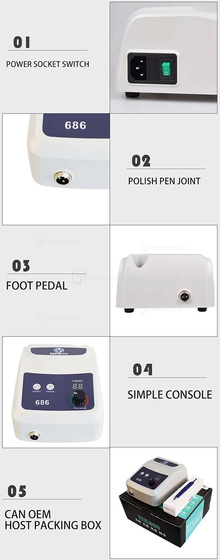 AT-CM-41 Micromotor pulidor dental sin escobillas con pieza de mano 50000RPM